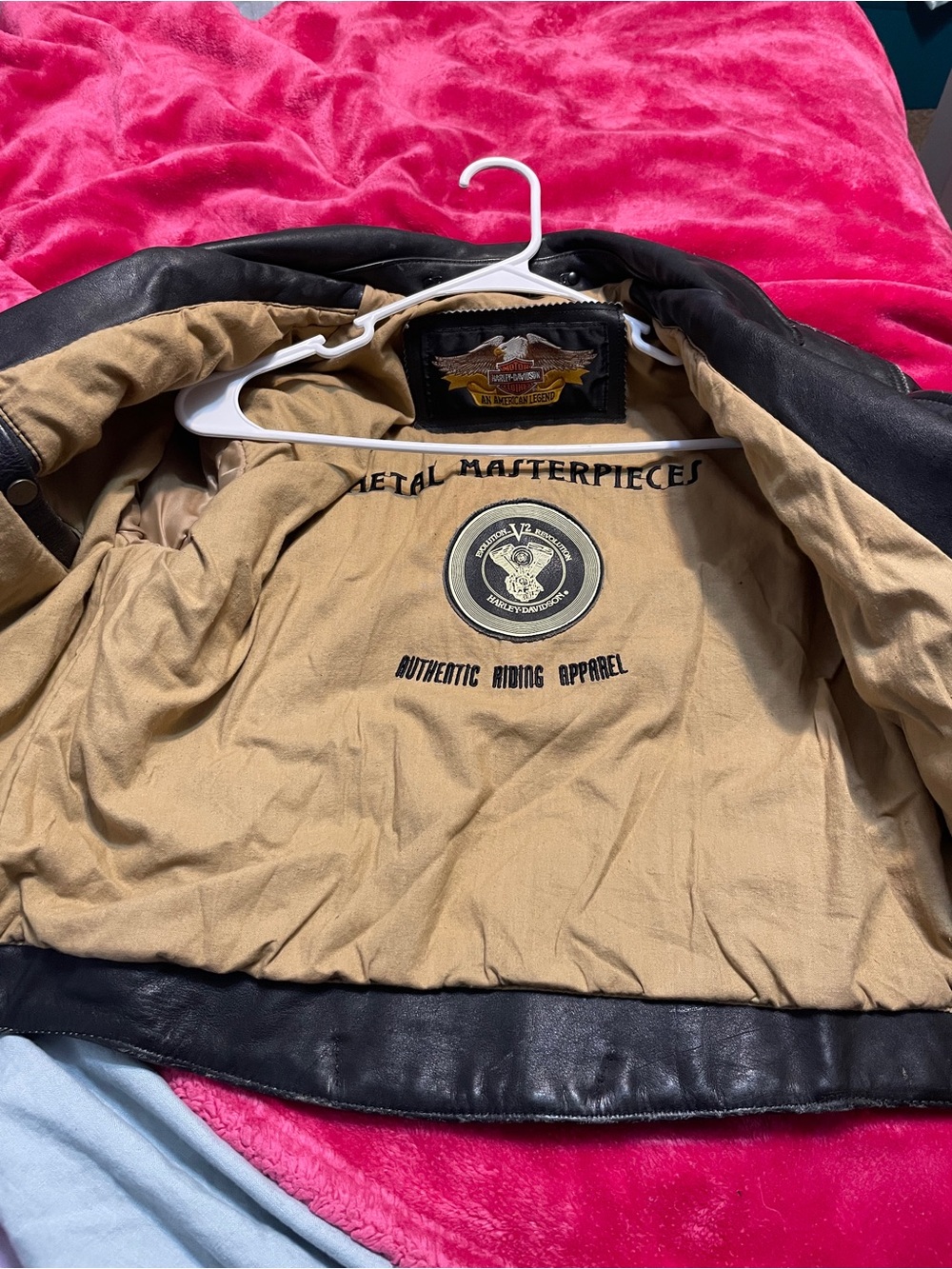 Harley-Davidson Black Leather Bomber Jacket with Tan Lining